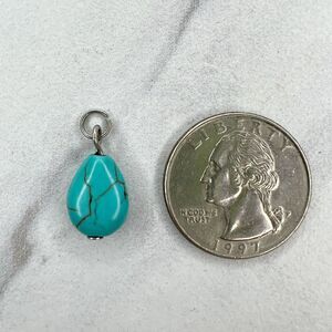 Silver Tone Faux Turquoise Teardrop Beaded Upcycled Pendant
